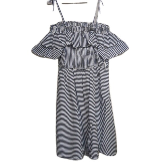 NEW LOFT Large Midi Ruffles Off Shoulders Short Sleeves Stripes Summer Vacation - Picture 2 of 13